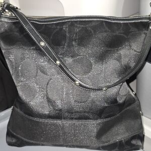 Coach Black Shoulder Bag with Hobo Shape and Monogram Pattern